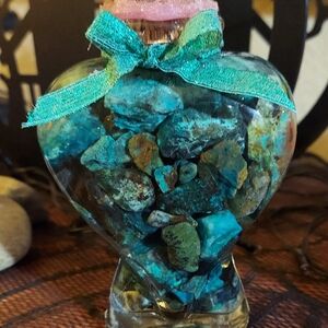 Heart-Shaped Glass Vase with Hand Picked Chrysocolla